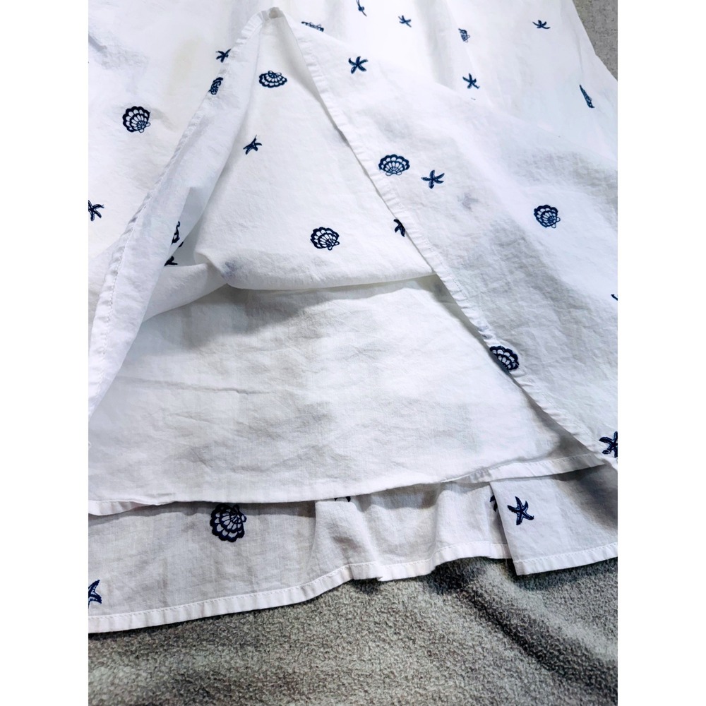 Simple Retro White Embroidered Midi Dress S Cottagecore Coastal Summer Flowy - Picture 8 of 11